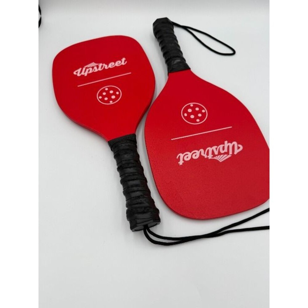 Set Of 2 Pickleball Up Street Wooden Paddles, Red w/Black Tape,  Very Good Cond.